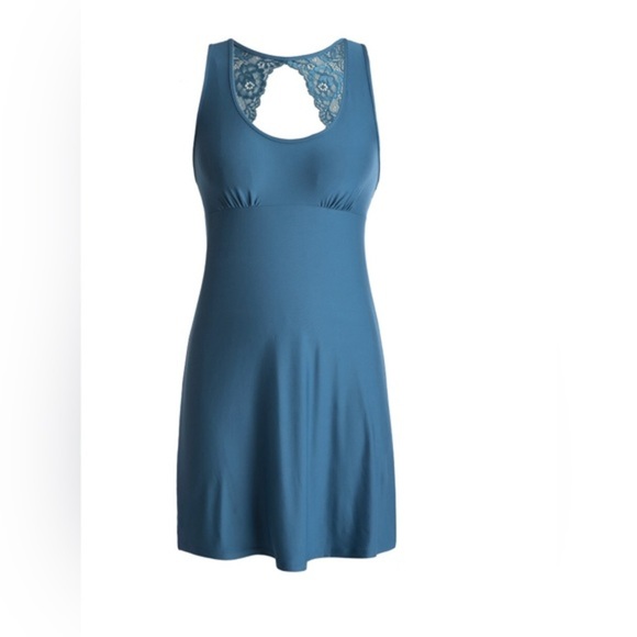 Teal Knee-Length Scoop Neck Lacy Keyhole back Slip on sleep chemise gown size 3X - Picture 2 of 8